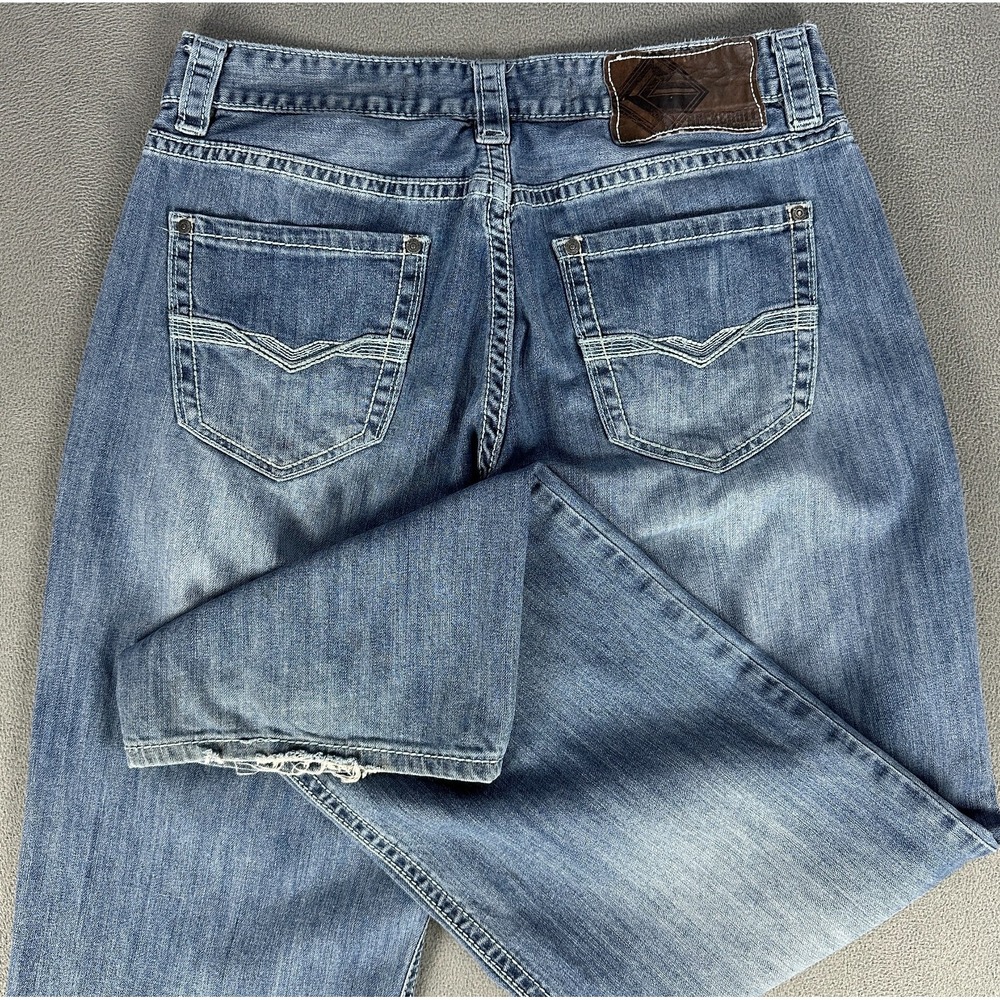 Rock Roll Cowboy Jeans Mens 33x36 Blue Double Barrel Straight Distressed Y2K